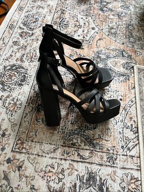 Report Black Strappy Platform Sandals with Ankle Buckle